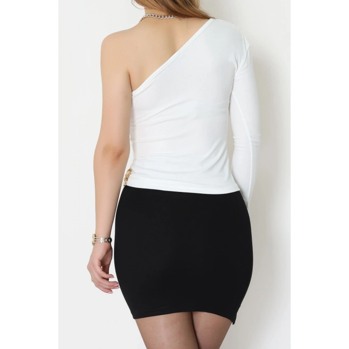 Buzzy Kumaş Tek Omuz Toka Detaylı Bluz Ekru - 1052.2119.