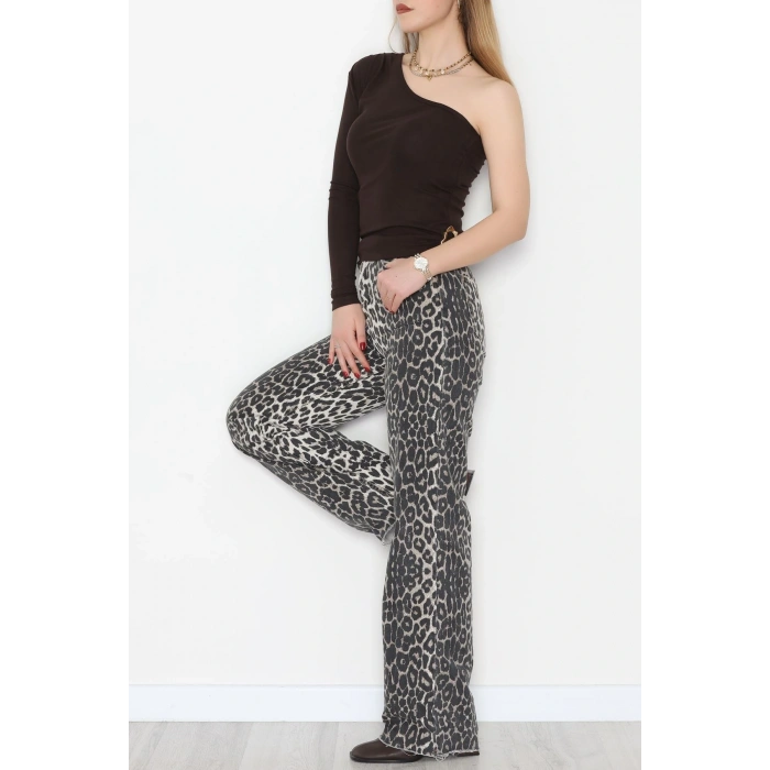 Buzzy Kumaş Tek Omuz Toka Detaylı Bluz Kahve - 1052.2119.