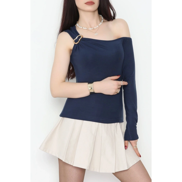 Buzzy Kumaş Tek Omuz Toka Detaylı Bluz Laci - 1010.2119.