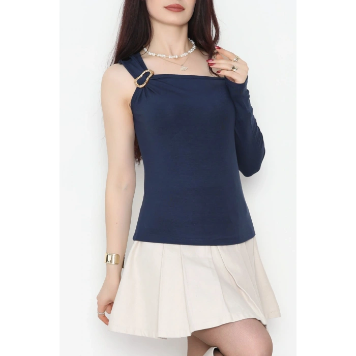 Buzzy Kumaş Tek Omuz Toka Detaylı Bluz Laci - 1010.2119.