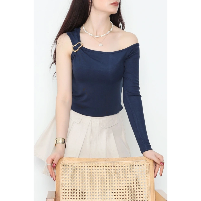 Buzzy Kumaş Tek Omuz Toka Detaylı Bluz Laci - 1010.2119.