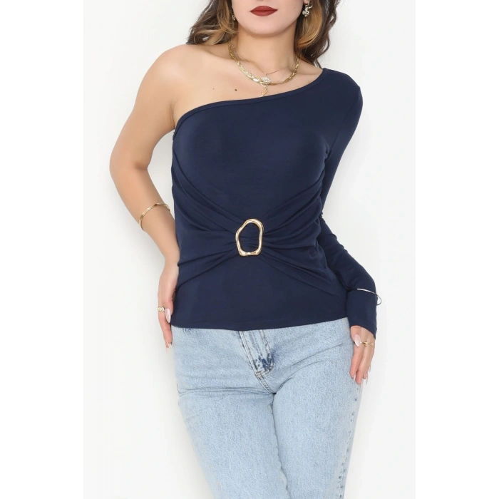 Buzzy Kumaş Tek Omuz Toka Detaylı Bluz Laci - 1011.2119.