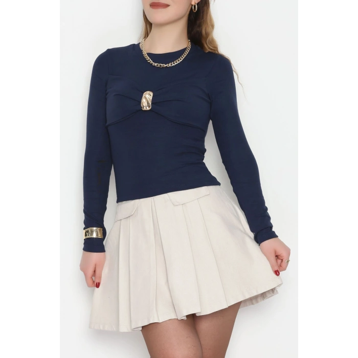 Buzzy Kumaş Toka Detaylı Bluz Lacivert - 1000.2119.