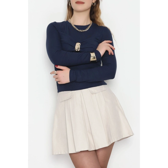 Buzzy Kumaş Toka Detaylı Bluz Lacivert - 1000.2119.