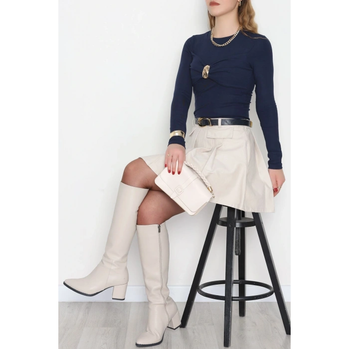 Buzzy Kumaş Toka Detaylı Bluz Lacivert - 1000.2119.