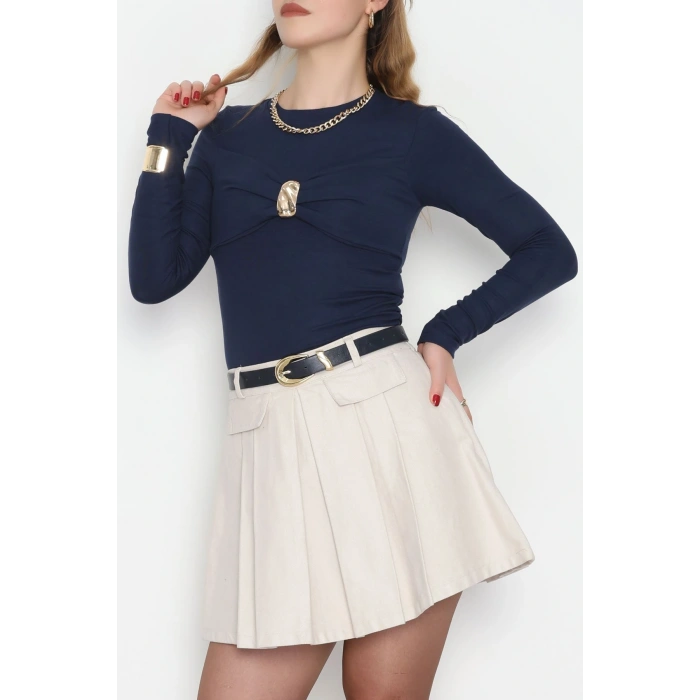 Buzzy Kumaş Toka Detaylı Bluz Lacivert - 1000.2119.