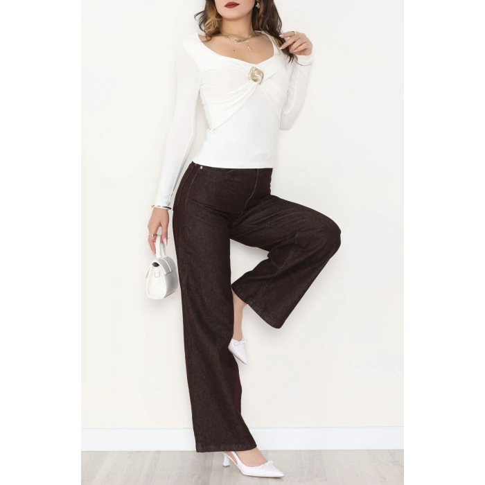 Buzzy Kumaş V Yaka Tokalı Bluz Ekru - 1074.2119.