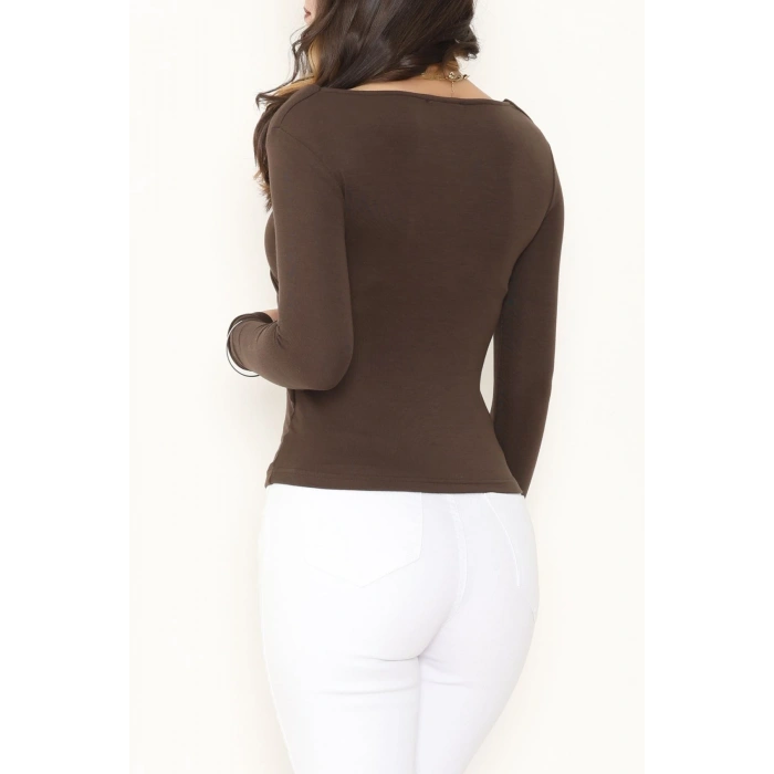 Buzzy Kumaş V Yaka Tokalı Bluz Kahve - 1074.2119.