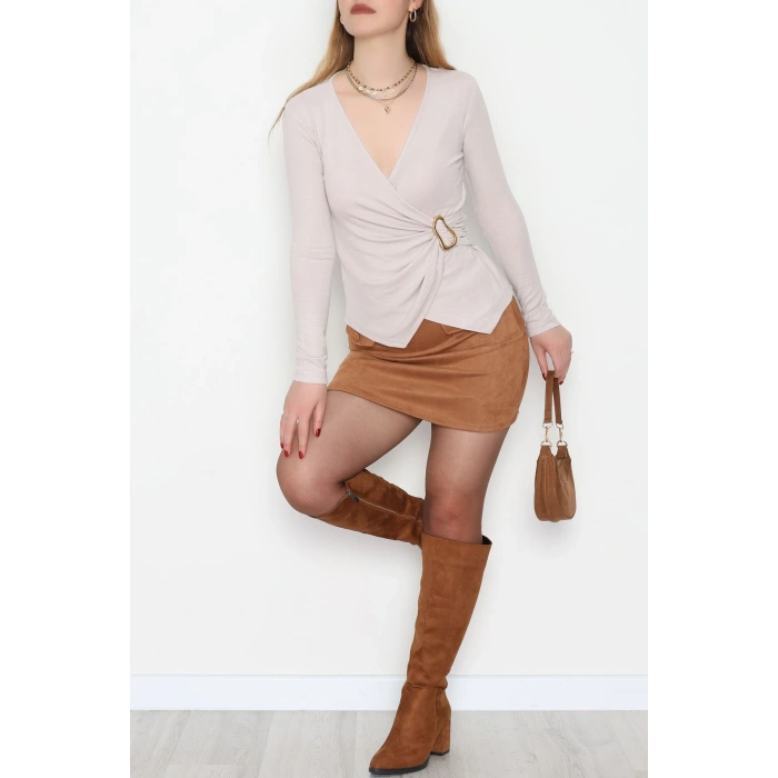 Buzzy Kumaş V Yaka Tokalı Bluz Taş - 1061.2119.