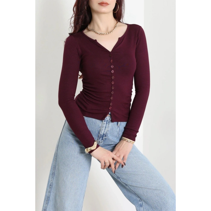 Buzzy Ribana Önden Düğmeli Body Mürdüm - 55095.1567.