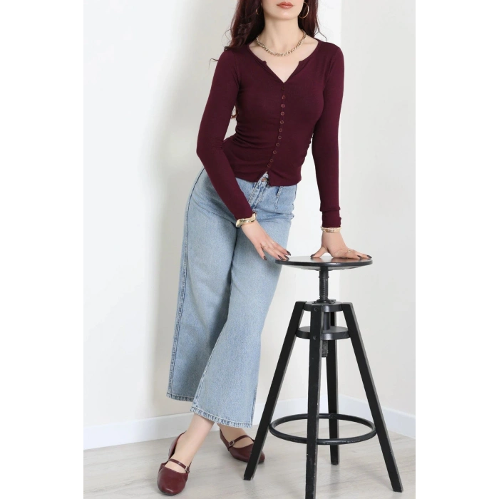 Buzzy Ribana Önden Düğmeli Body Mürdüm - 55095.1567.