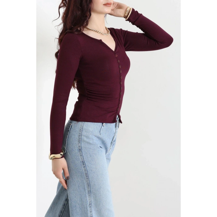 Buzzy Ribana Önden Düğmeli Body Mürdüm - 55095.1567.