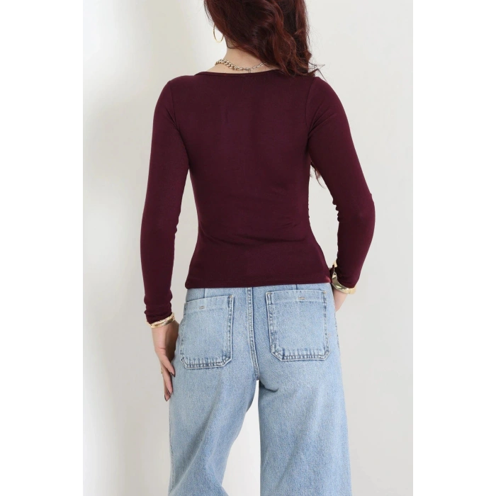 Buzzy Ribana Önden Düğmeli Body Mürdüm - 55095.1567.