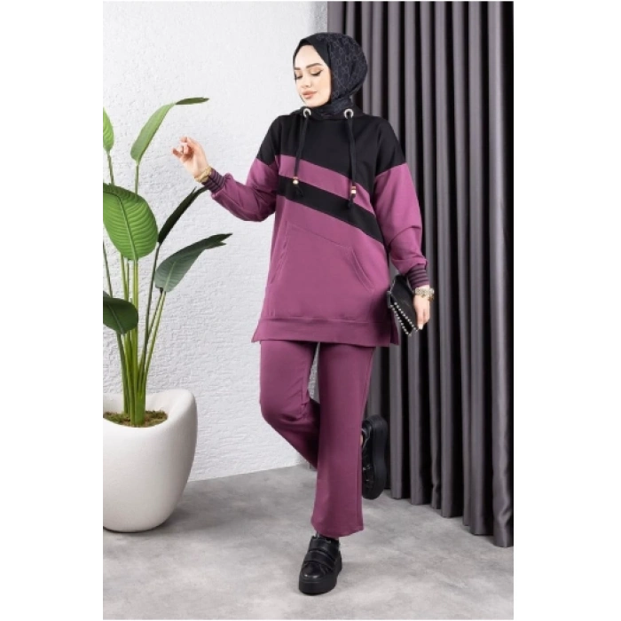 Çapraz Garnili Ribanalı Spor Takım KOYU LİLA SİYAH