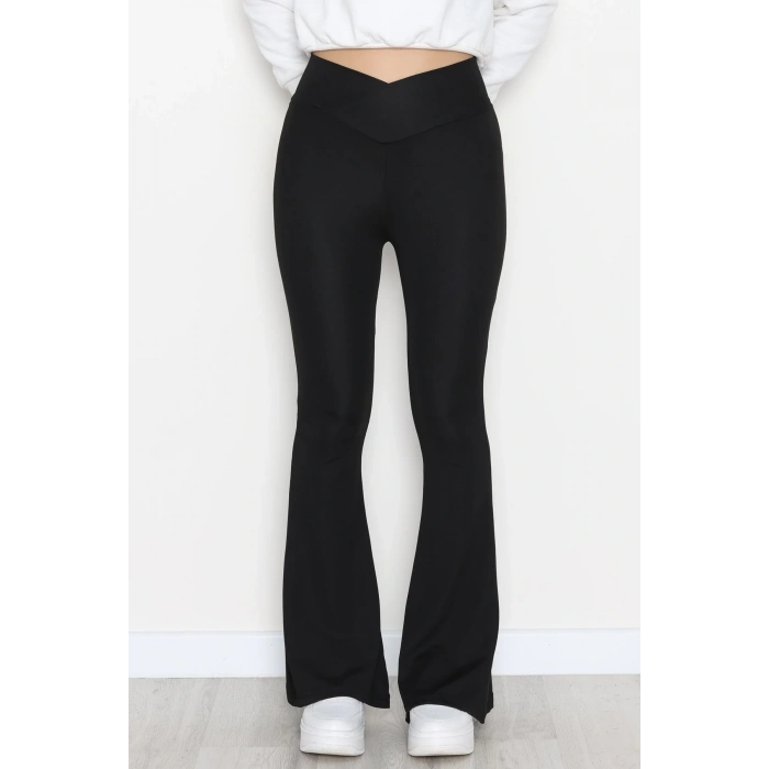 Çapraz Kemer Dalgıç Kumaş Tayt Siyah - 52084.1098.