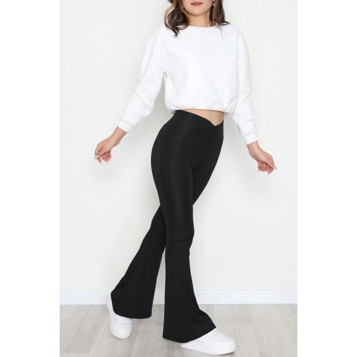 Çapraz Kemer Dalgıç Kumaş Tayt Siyah - 52084.1098.