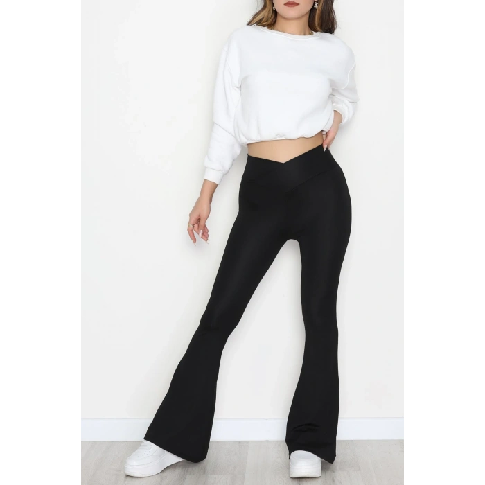 Çapraz Kemer Dalgıç Kumaş Tayt Siyah - 52084.1098.