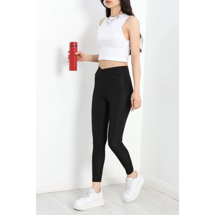 Çapraz Kemer Detaylı Dalgıç Tayt Siyah - 40144.1005.