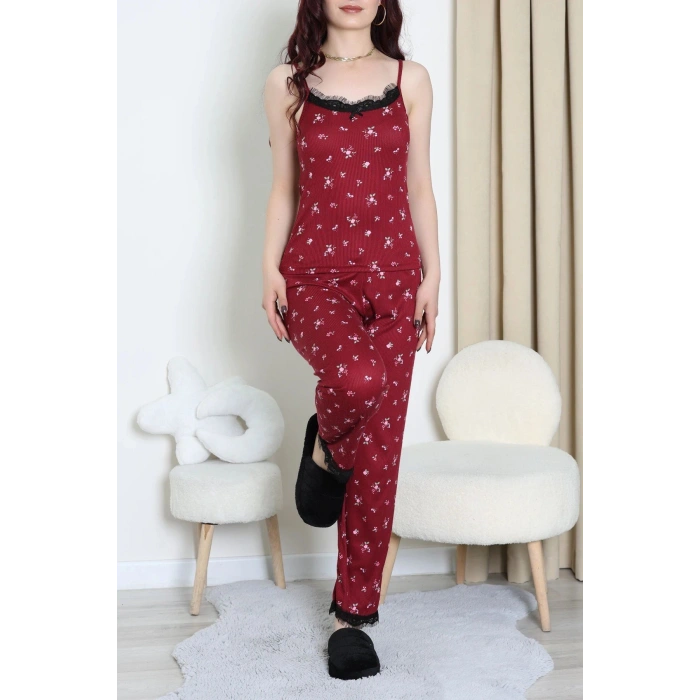 Cares İp Askılı Dantelli Altı Pijama Takım Bordo - 161.1287.