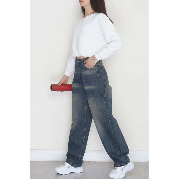 Carpenter Detaylı Baggy Kot Pantolon Tintyıkama - 40087.1184.