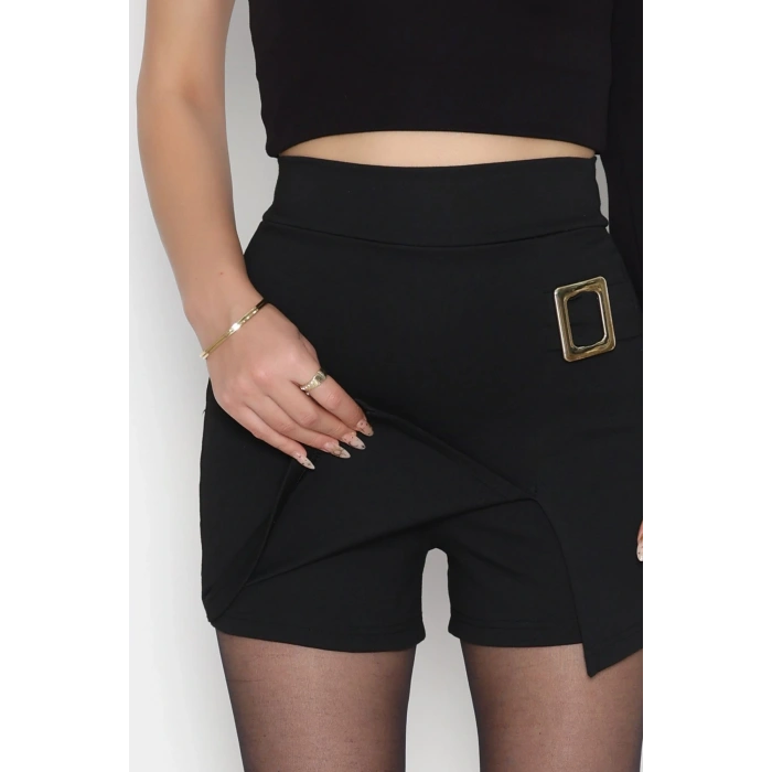 Çelik Kumaş Tokalı Şort Etek Siyah - 51069.316.