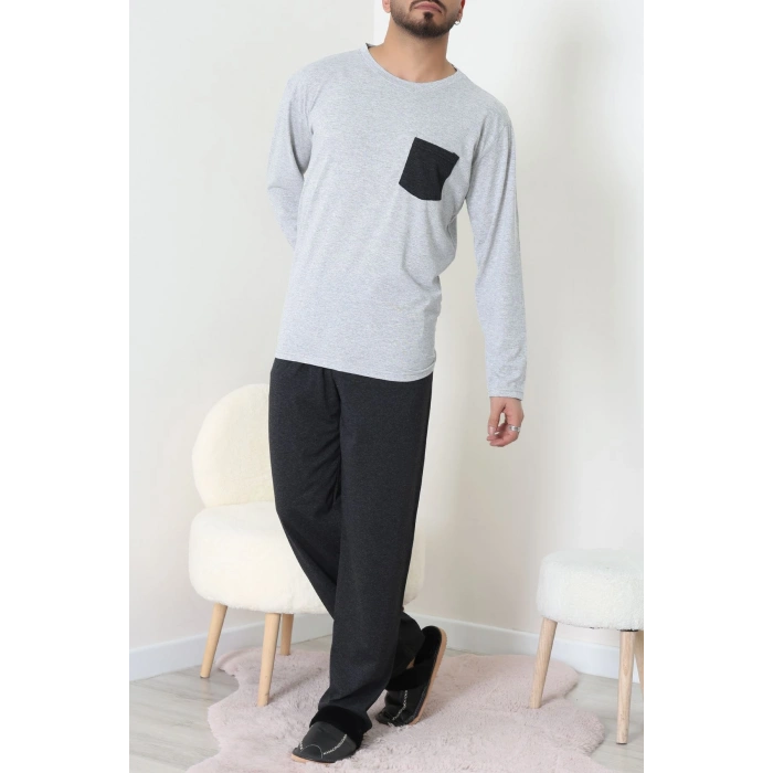 Cep Detay Süprem Erkek Pijama Takımı Gri - 42218.1048.