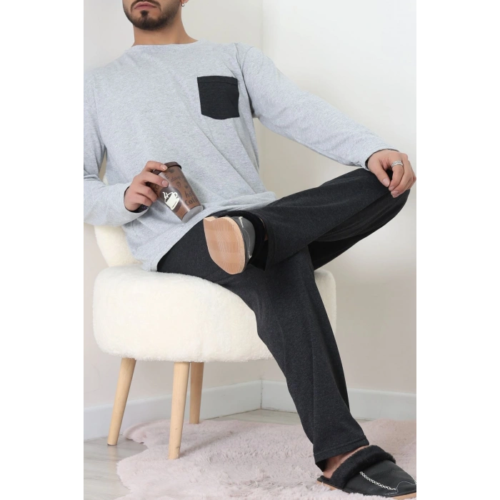 Cep Detay Süprem Erkek Pijama Takımı Gri - 42218.1048.