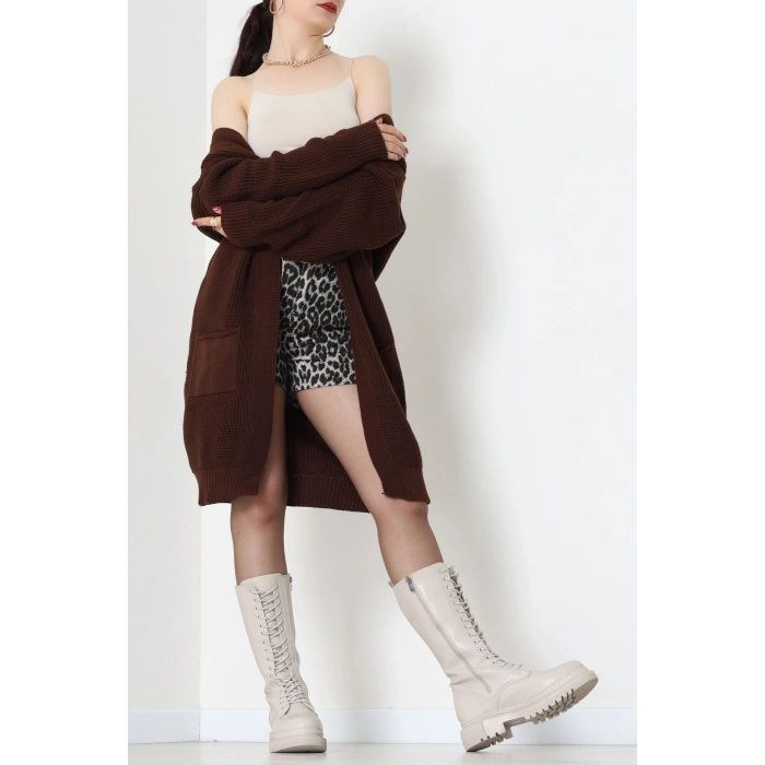 Cep Detaylı Triko Hırka Kahve - 436.1577.