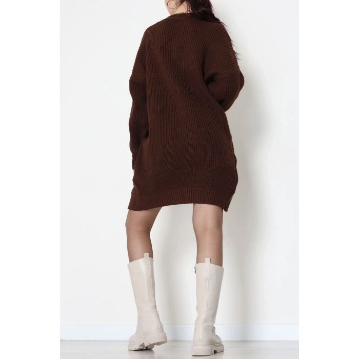 Cep Detaylı Triko Hırka Kahve - 436.1577.