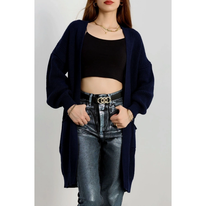 Cep Detaylı Triko Hırka Lacivert - 436.1577.