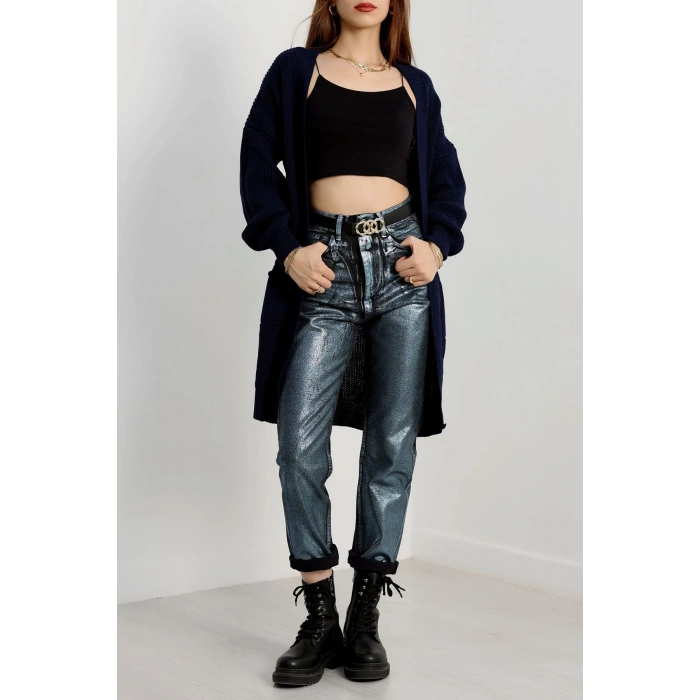 Cep Detaylı Triko Hırka Lacivert - 436.1577.