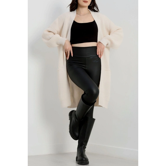 Cep Detaylı Triko Hırka Latte - 436.1577.