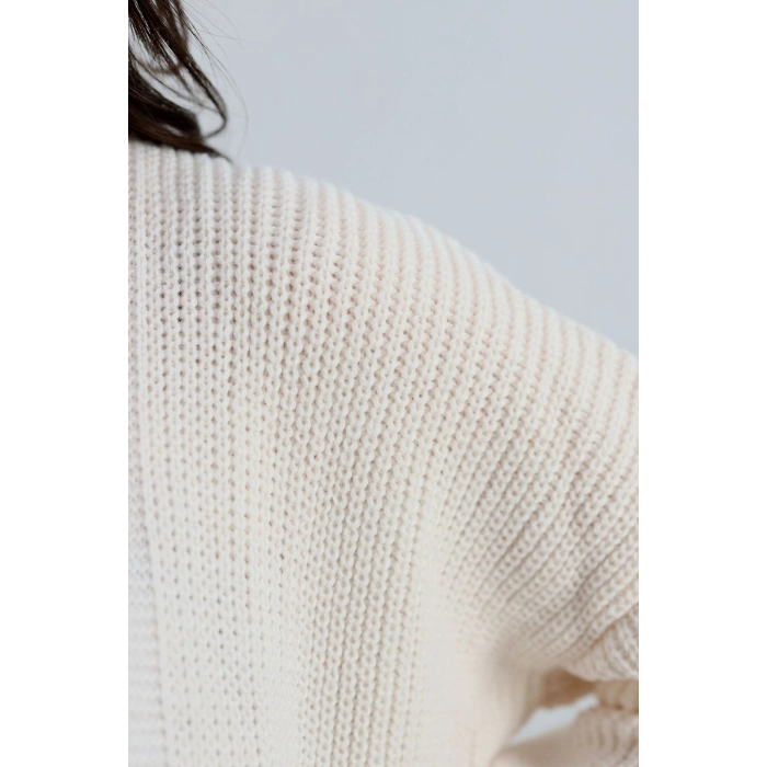 Cep Detaylı Triko Hırka Latte - 436.1577.