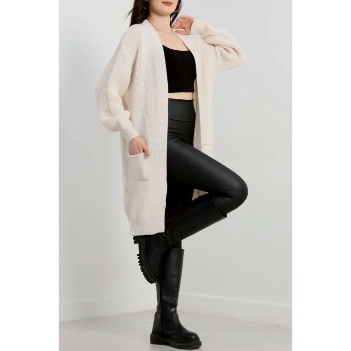 Cep Detaylı Triko Hırka Latte - 436.1577.