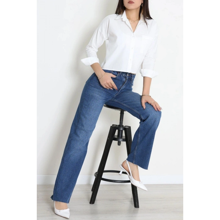 Cepli Crop Poplin Gömlek Beyaz - 43951.2131.