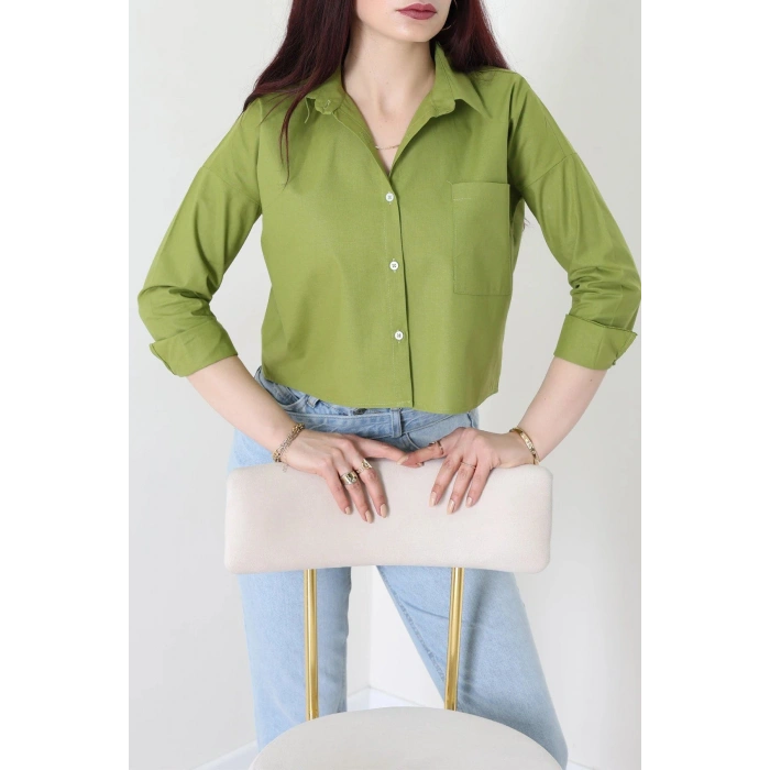Cepli Crop Poplin Gömlek Haki - 43951.2131.