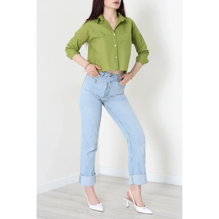 Cepli Crop Poplin Gömlek Haki - 43951.2131.