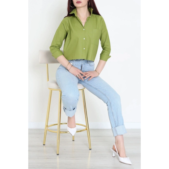 Cepli Crop Poplin Gömlek Haki - 43951.2131.