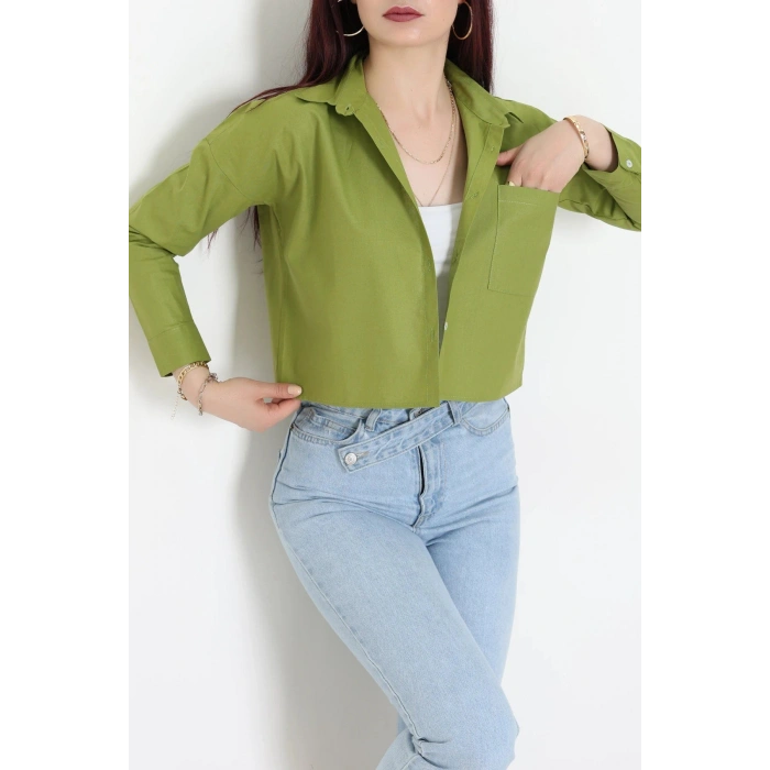 Cepli Crop Poplin Gömlek Haki - 43951.2131.