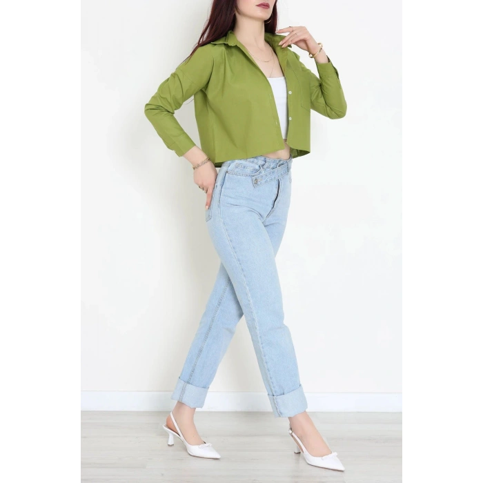 Cepli Crop Poplin Gömlek Haki - 43951.2131.