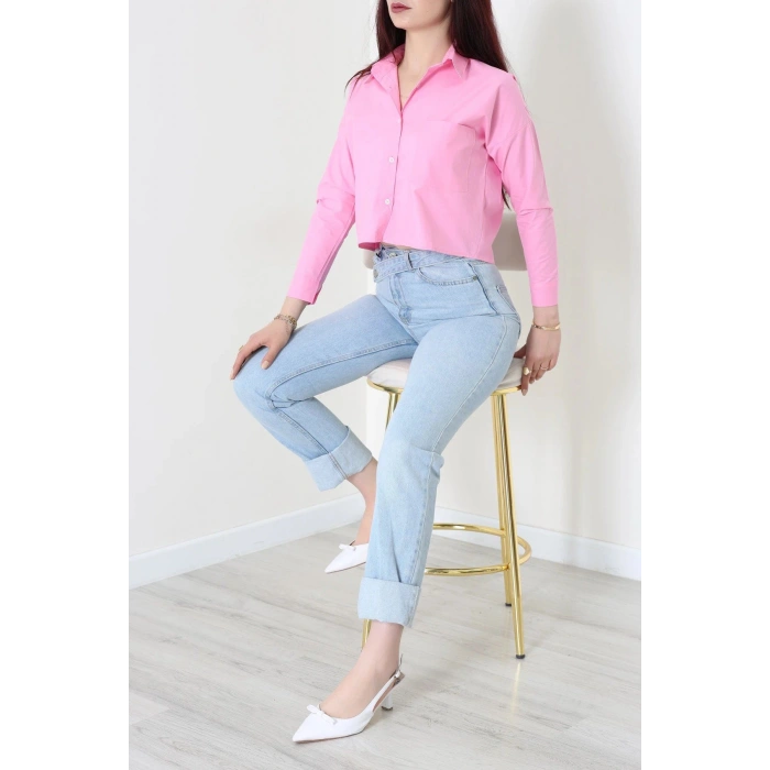 Cepli Crop Poplin Gömlek Pembe - 43951.2131.