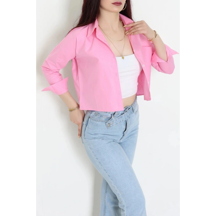 Cepli Crop Poplin Gömlek Pembe - 43951.2131.