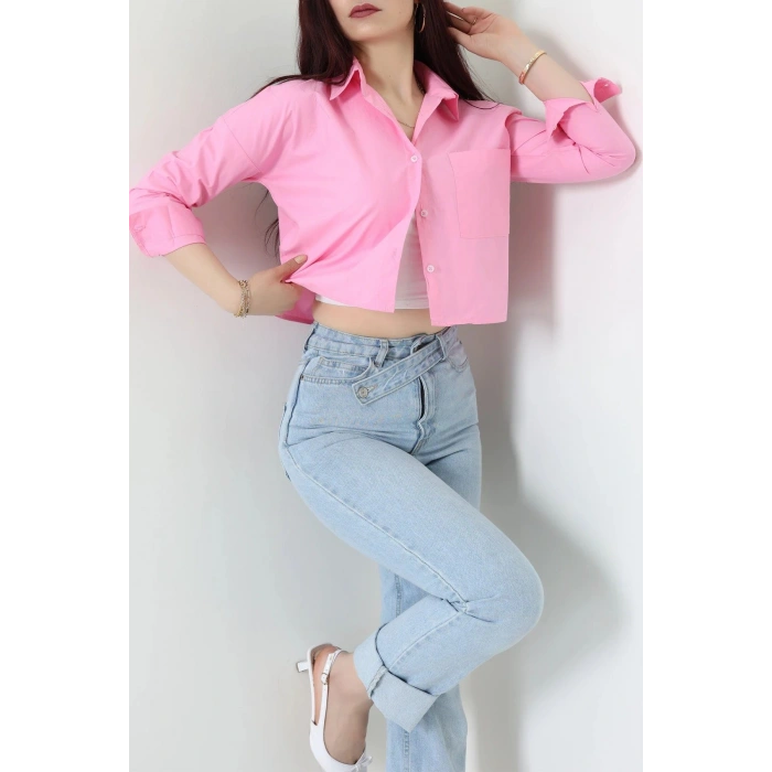 Cepli Crop Poplin Gömlek Pembe - 43951.2131.