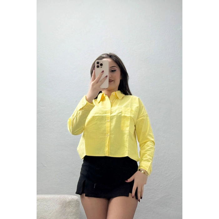 Cepli Crop Poplin Gömlek Sarı - 43951.2131.