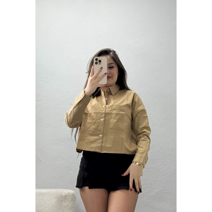 Cepli Crop Poplin Gömlek Sütlükahve - 43951.2131.