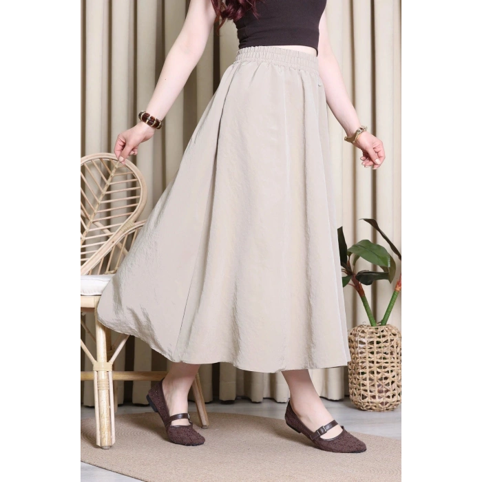 Cepli Dokuma Modal Paraşüt Etek Bej - 71404.1837.