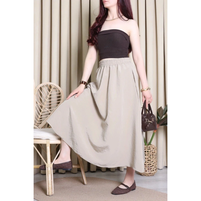 Cepli Dokuma Modal Paraşüt Etek Bej - 71404.1837.