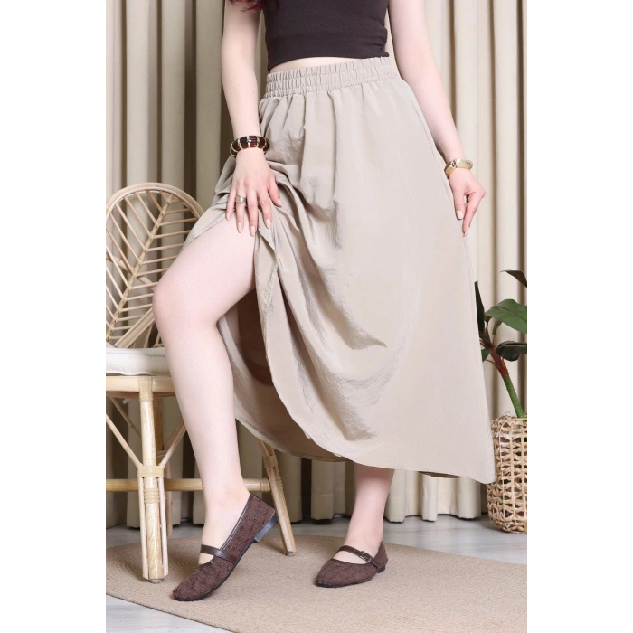 Cepli Dokuma Modal Paraşüt Etek Bej - 71404.1837.