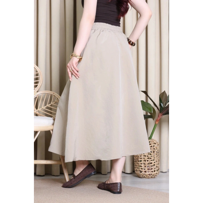 Cepli Dokuma Modal Paraşüt Etek Bej - 71404.1837.