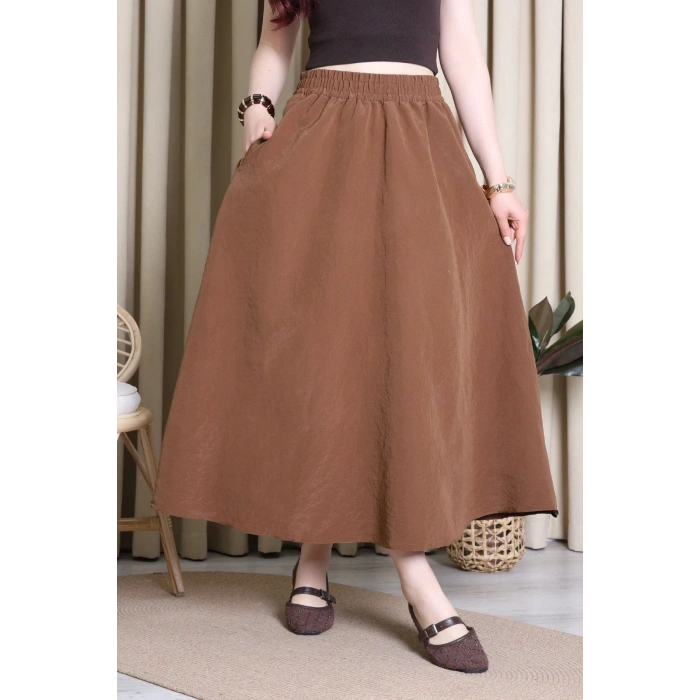 Cepli Dokuma Modal Paraşüt Etek Kahve - 71404.1837.